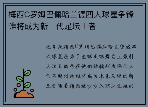梅西C罗姆巴佩哈兰德四大球星争锋 谁将成为新一代足坛王者